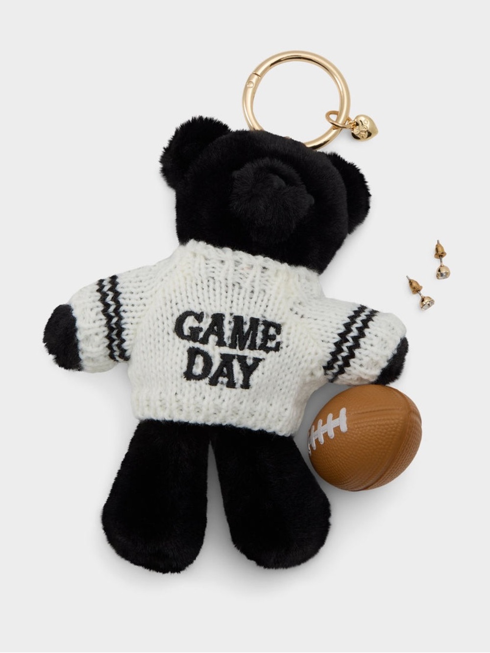 Aldo Plush Black 'Game Day' Bear with Mini Football Bag Charm - Picture 2 of 4